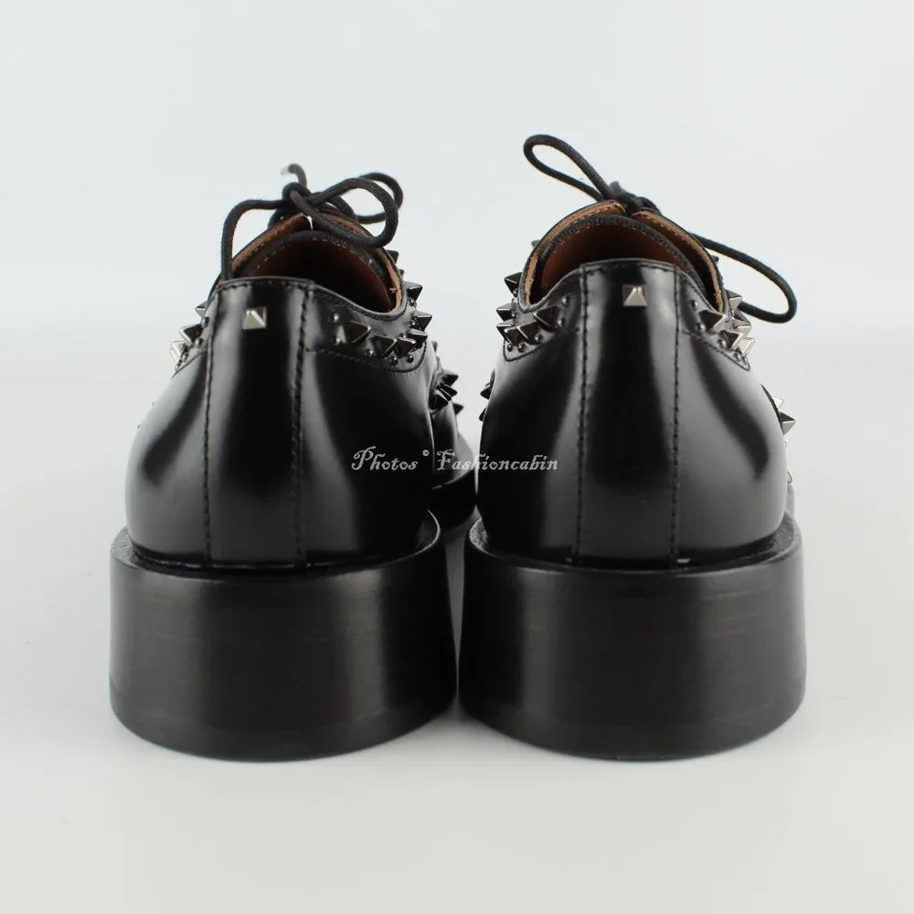 NEW Valentino Garavani Gentleglam Studded Leather Wingtip Oxfords Black EU 37